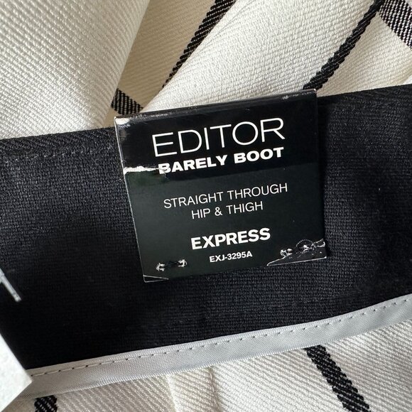 NEW Express Womens 00 Pants Editor Barley Boot Windowpane Ivory Black Trousers - Picture 8 of 10